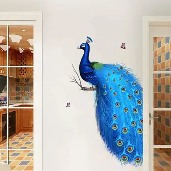 1 шт. Наклейка на стену с рисунком павлина, самоклеящаяся настенная художественная наклейка для домашнего декора, Синяя наклейка на стену с бабочкой-павлином T9D6