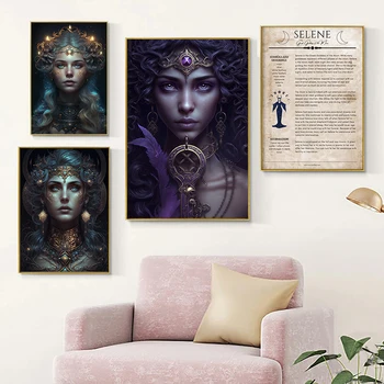 Плакат Гекаты, Греческая богиня магии и колдовства, принты Никс, Селены, Древняя Греция, Настенное искусство, холст, темно-готический декор