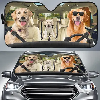 Собака Золотистый ретривер Носит солнцезащитные очки за рулем, солнцезащитный козырек на лобовое стекло автомобиля, семейство забавных собак Лабрадор, складной солнцезащитный козырек