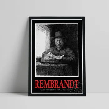 Винтажный выставочный Плакат Рембрадта, Гравюра С Автопортретом На Окне, Отпечатки на Холсте, Настенное искусство в стиле барокко, Декор стен С Автопортретом